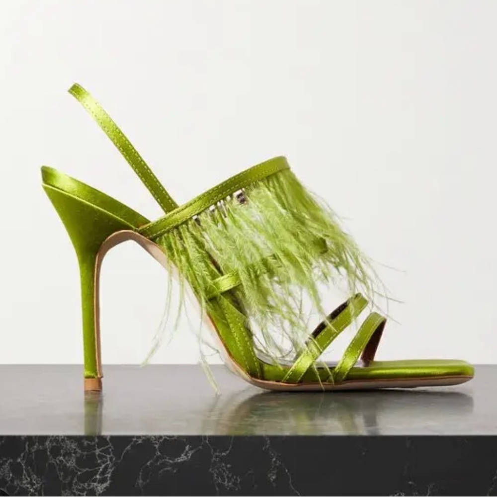 STAUD Anise Feather Satin Heels